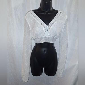 SHEIN White Smocked Crop Blouse